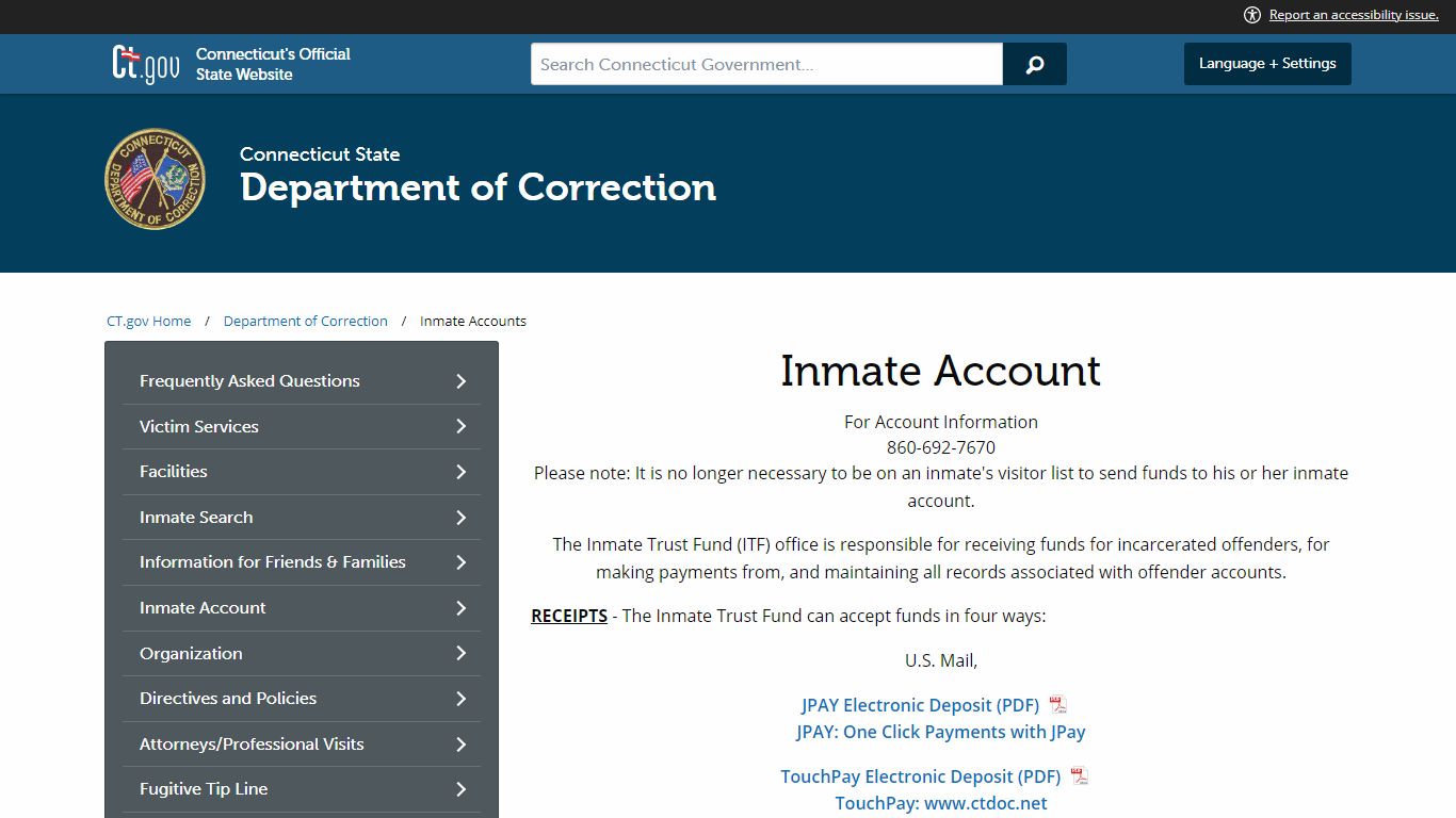 Inmate Accounts - Connecticut